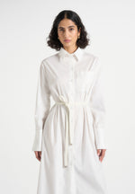 Isa - Belted Cotton Midi Shirt Dress - White
