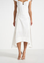 Faith - Cap Sleeve Corset Cotton Midi Dress  - White