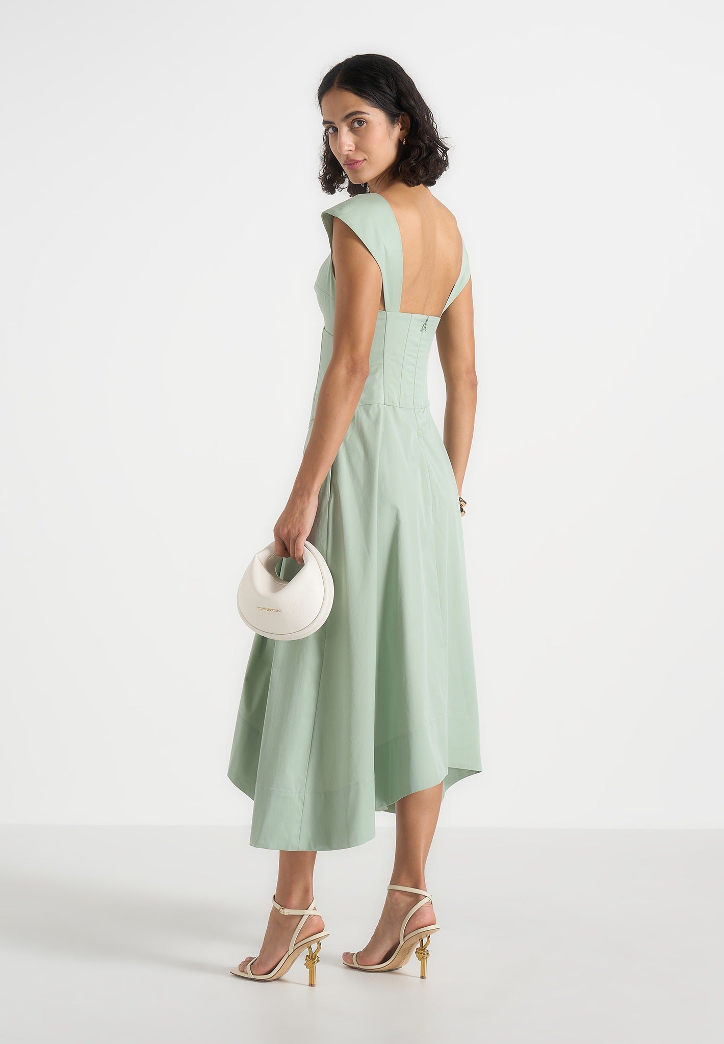 Women's Cap Sleeve Corset Cotton Midi Dress - Sage - US 10 - Faith