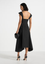 Faith - Cap Sleeve Corset Cotton Midi Dress - Black