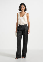 Mathilda - Satin Scoop Neck Open Back Tank Top - Ivory