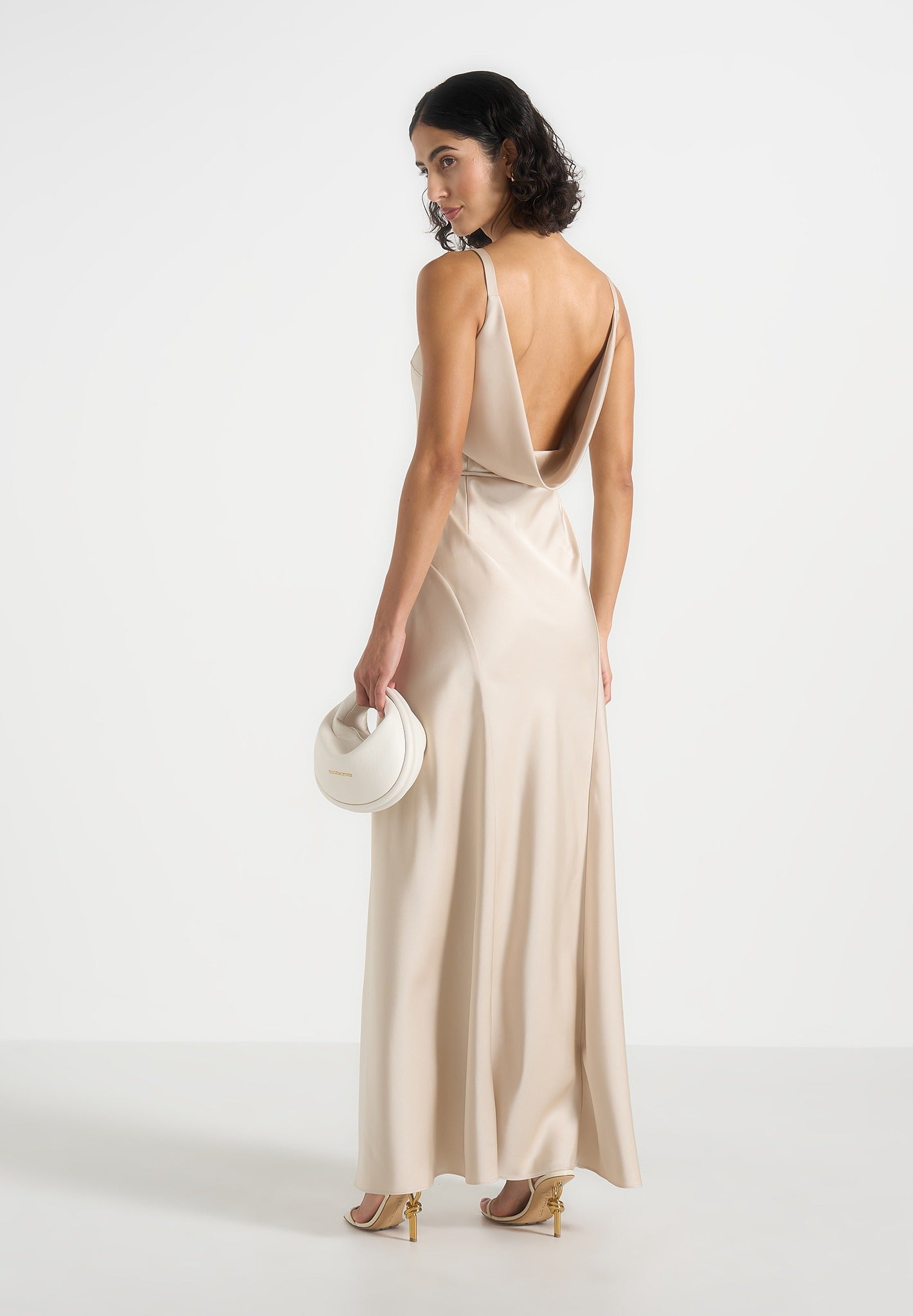 Women's Satin Belted Maxi Dress - Champagne - US 2 - Saffron