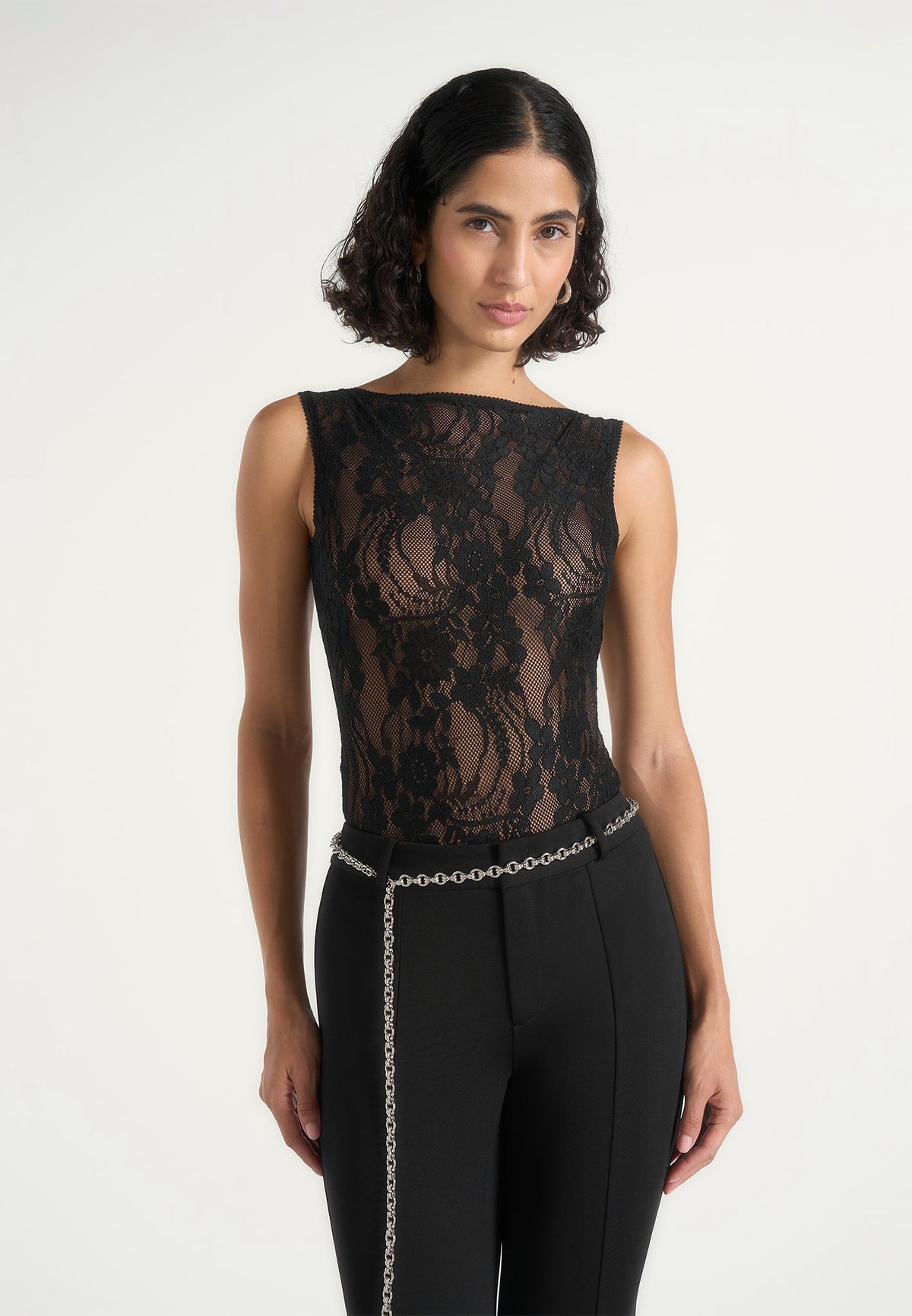 Rhonda - Open-Back Lace Bodysuit - Black