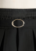 Rebecca - Pleated Belted Skort With Waistband - Black