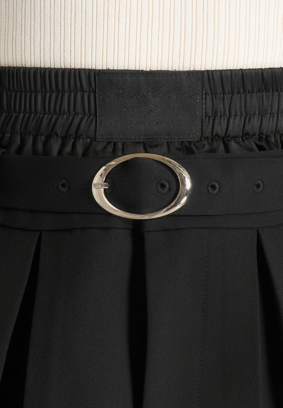 Rebecca - Pleated Belted Skort With Waistband - Black