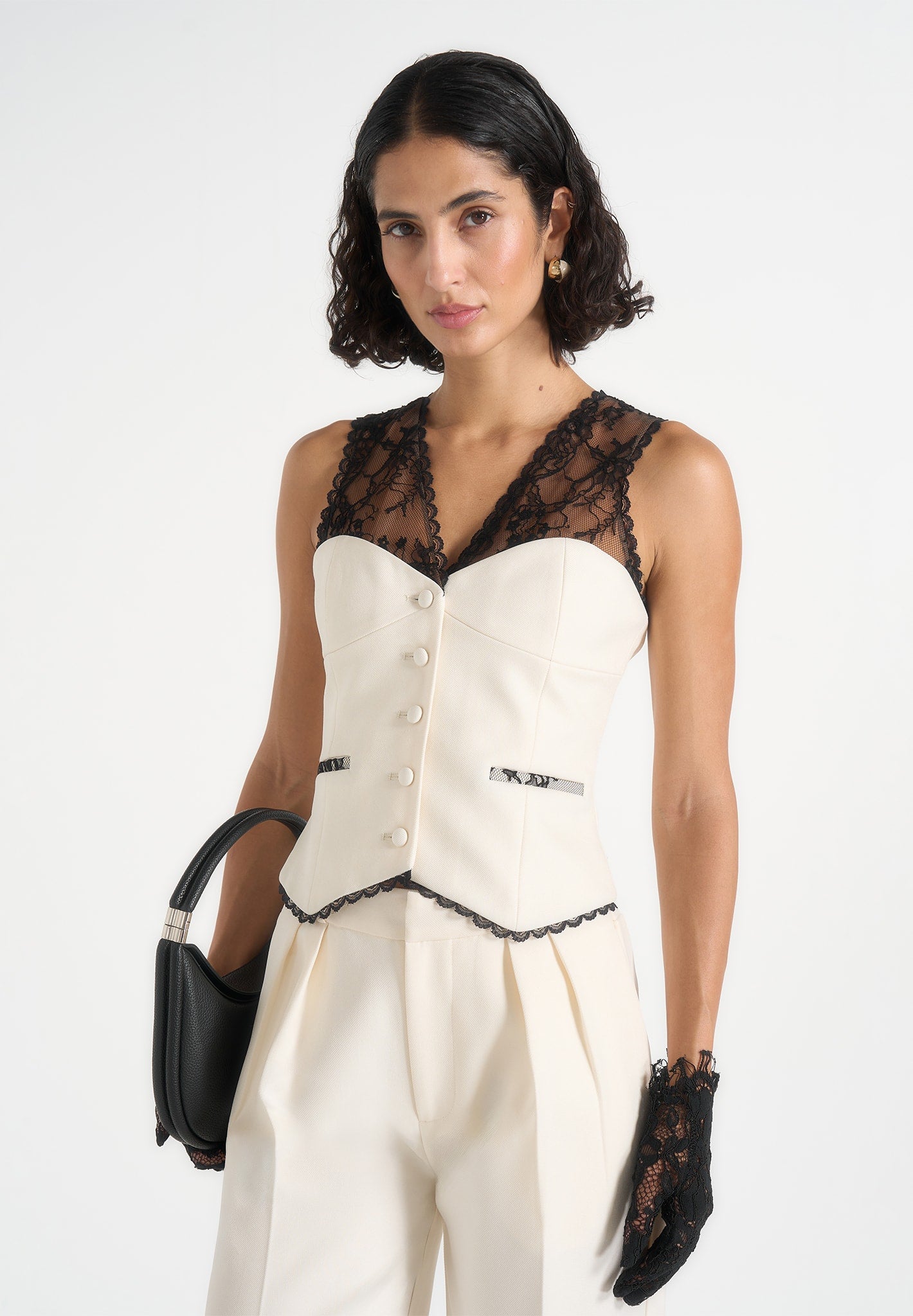 Veronica - Lace Tailored Corset Suit Vest – White