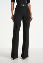 Quinn - High-Waisted Belted Fit & Flared Pants – Black