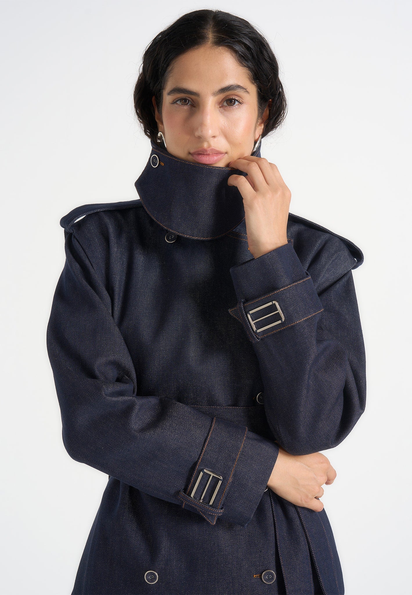 Esther - Denim Trench Coat With Double Belt - Indigo