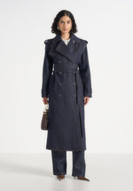 Esther - Denim Trench Coat With Double Belt - Indigo