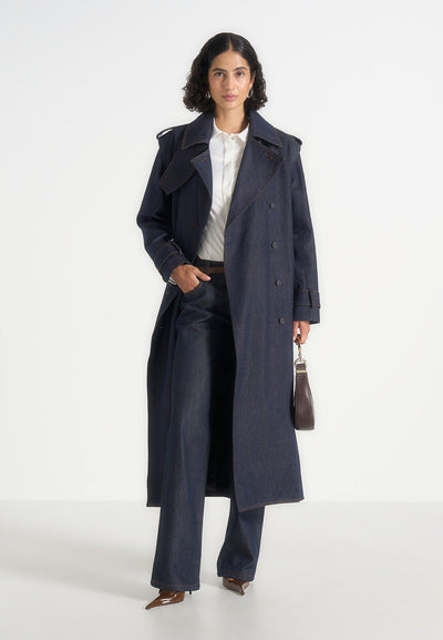 Esther - Denim Trench Coat With Double Belt - Indigo