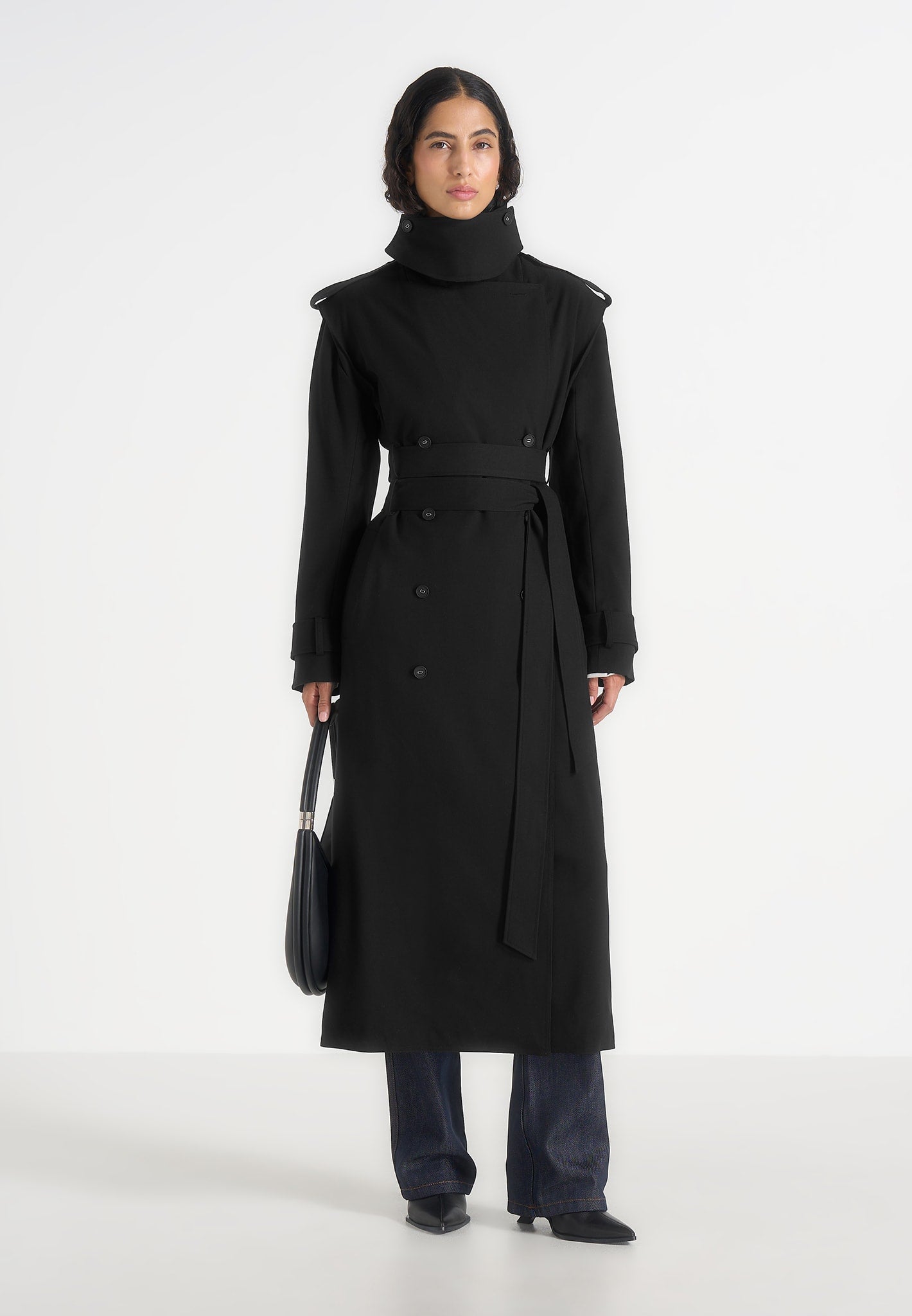 Esther - Tailored Trench Coat With Double Belt - Black