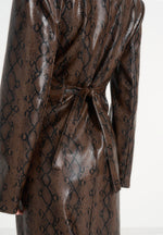 Esma - Python Asymmetric Coat with Cinch Belt - Brown