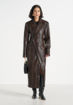 Esma - Python Asymmetric Coat with Cinch Belt - Brown