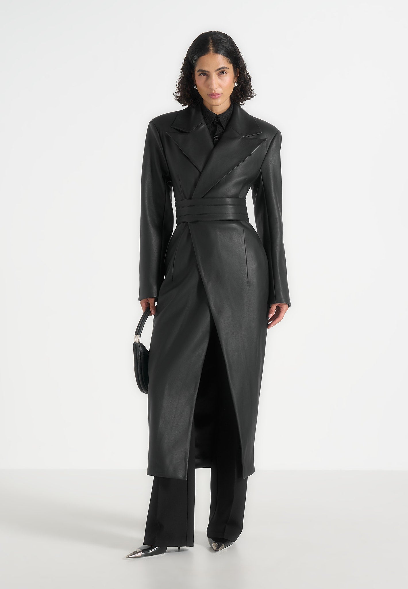 Women's Leather Biker Trench Coat - Black - US 10 - Ayleen