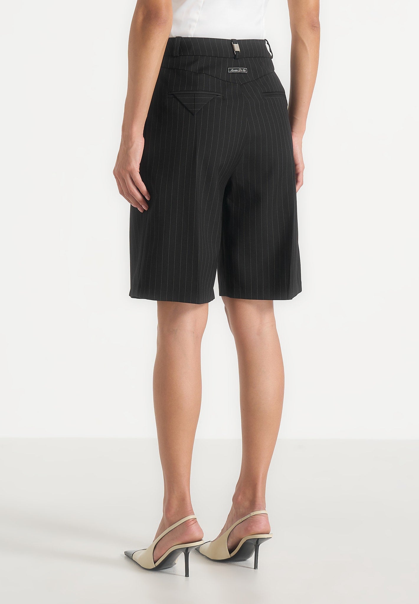 Lorette - Pinstripe Twin Pleat Tailored Shorts - Black | Manière