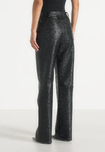 Ruth - Embossed Leather Mid Rise Trousers - Black