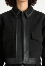 Denise - Suede & Pebbled Leather Jacket - Black