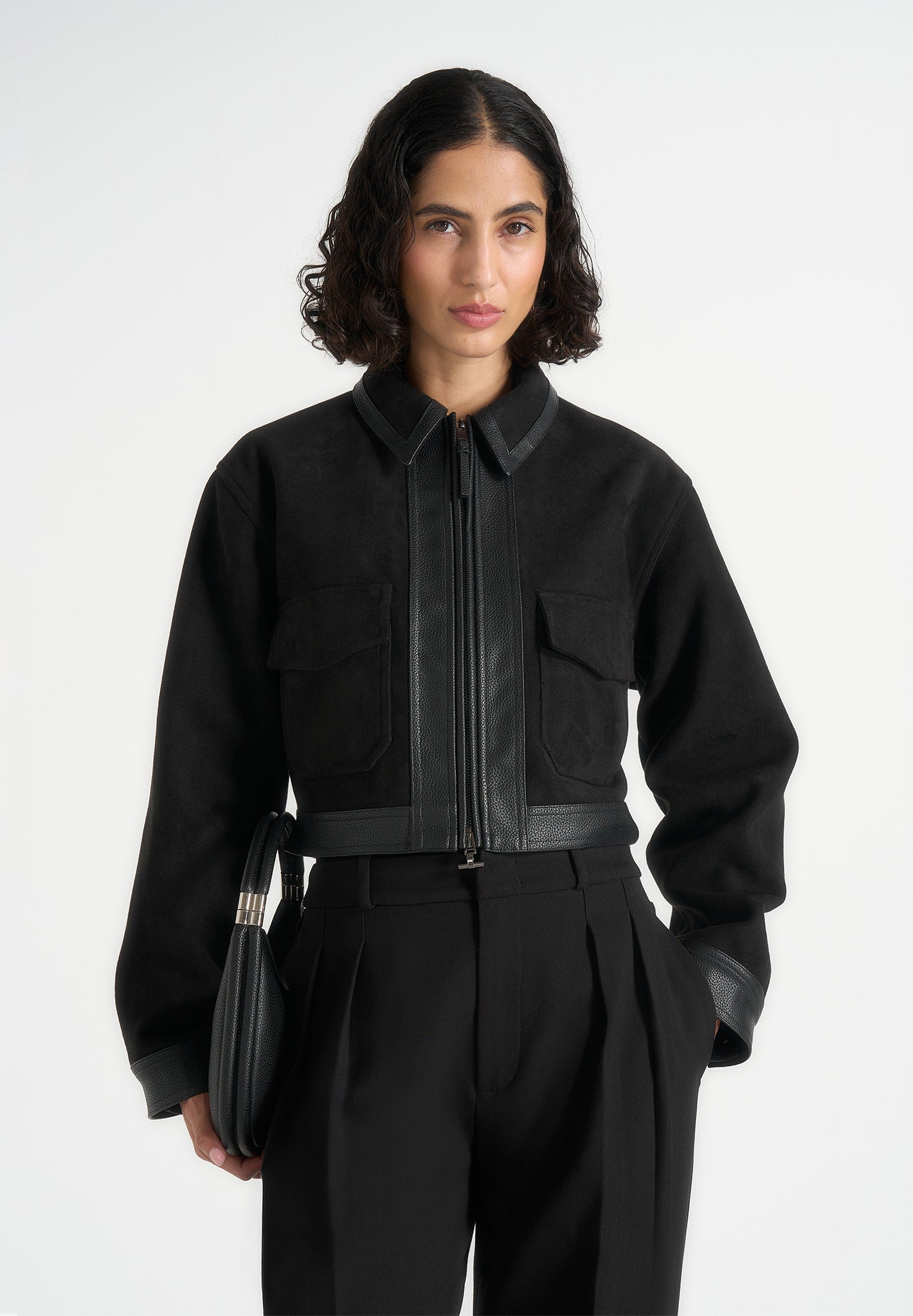 Denise - Suede & Pebbled Leather Jacket - Black