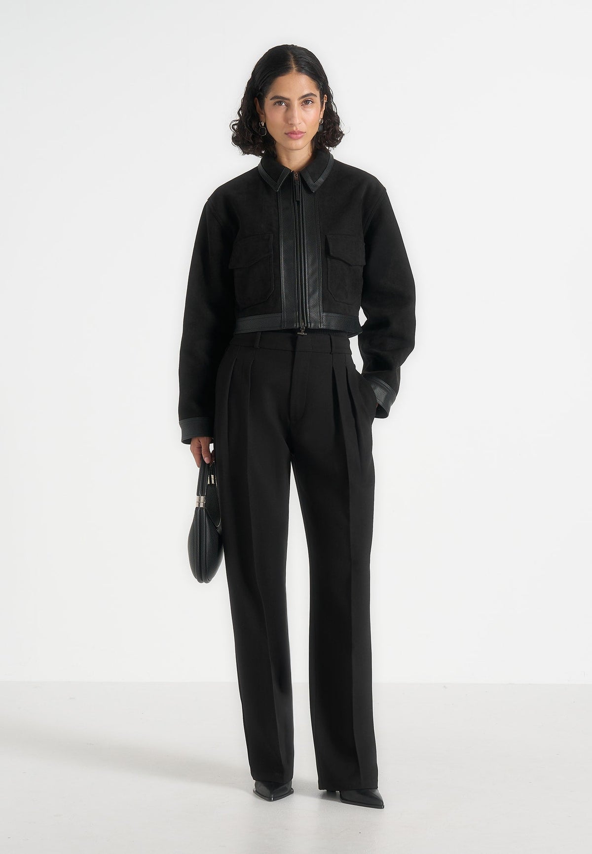Denise - Suede & Pebbled Leather Jacket - Black