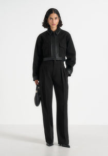 Denise - Suede & Pebbled Leather Jacket - Black