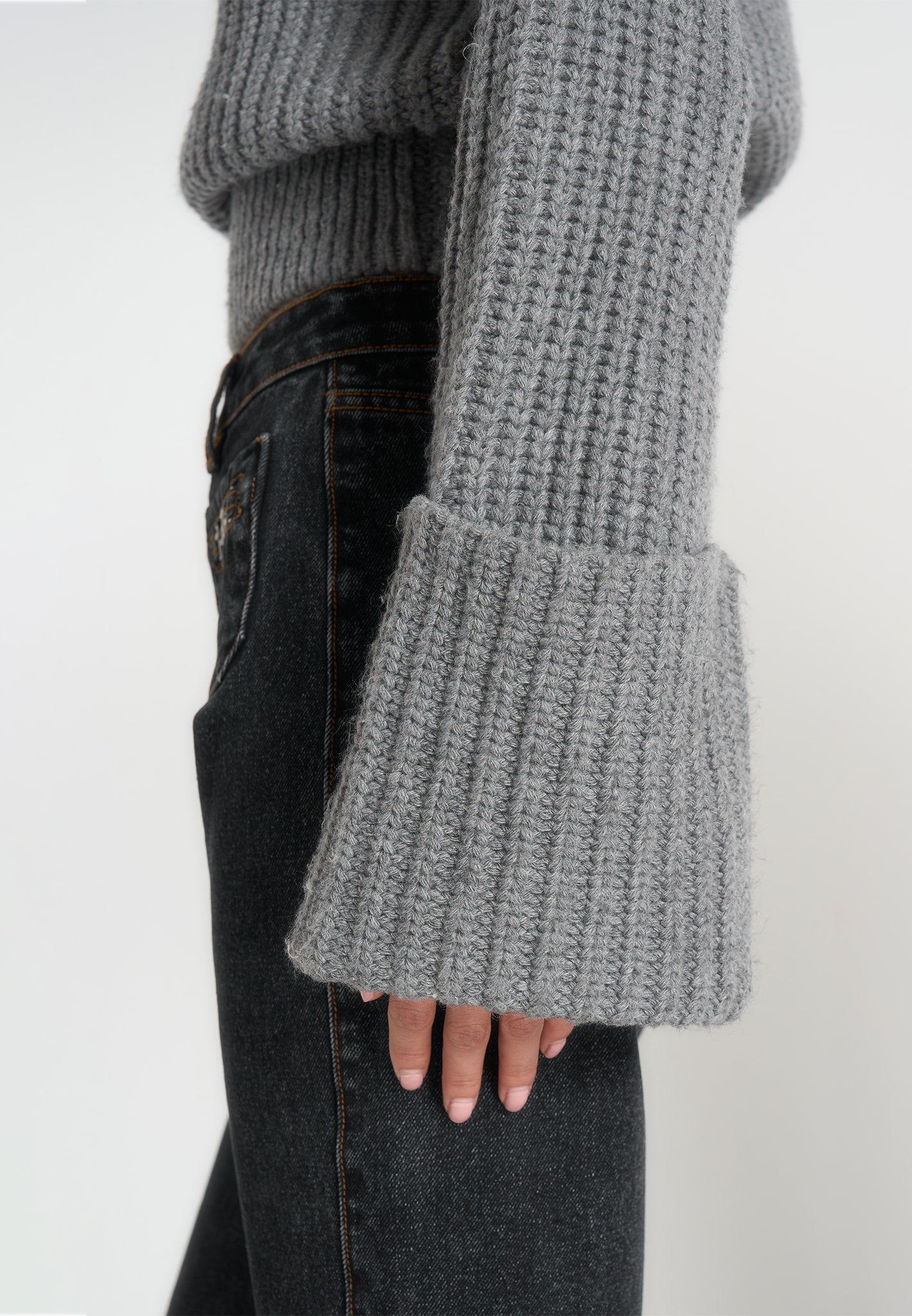 Amaya - Roll Neck Knit Sweater With Cuffs - Grey