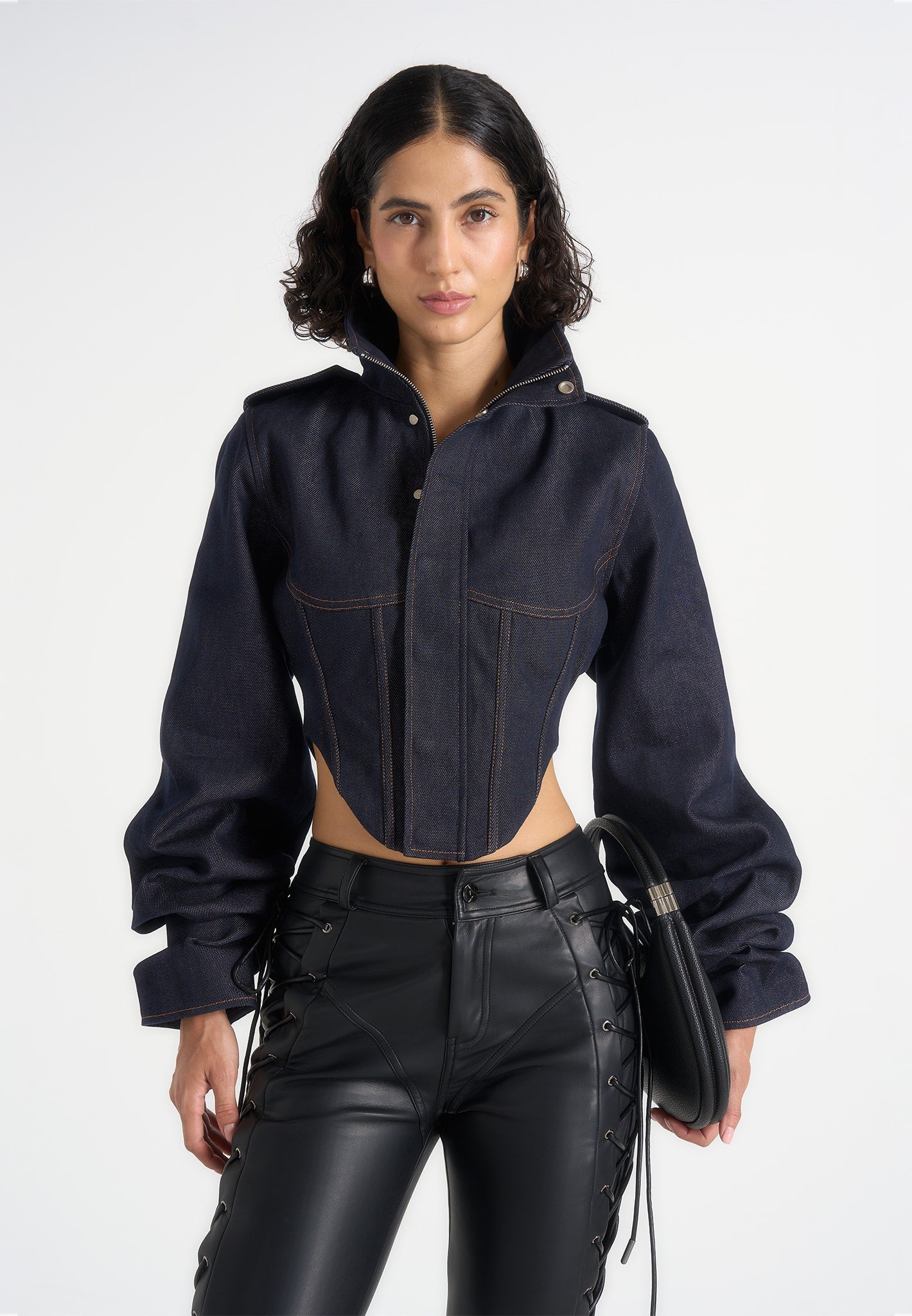 Solange - Denim Tacked Sleeve Corset Jacket - Indigo