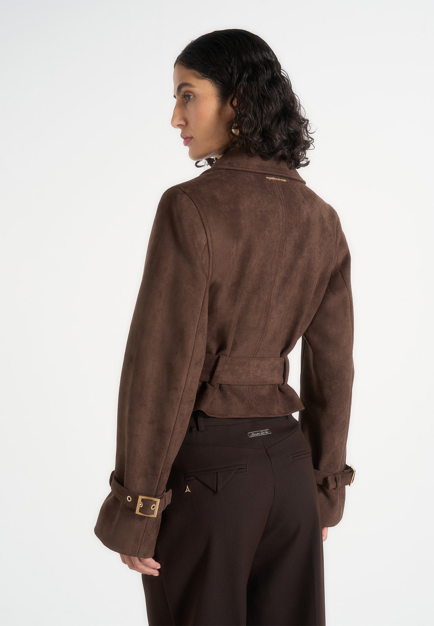 Poppy -  Cropped Suede Belted Biker Jacket - Brown