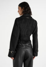 Poppy - Cropped Suede Belted Biker Jacket - Black
