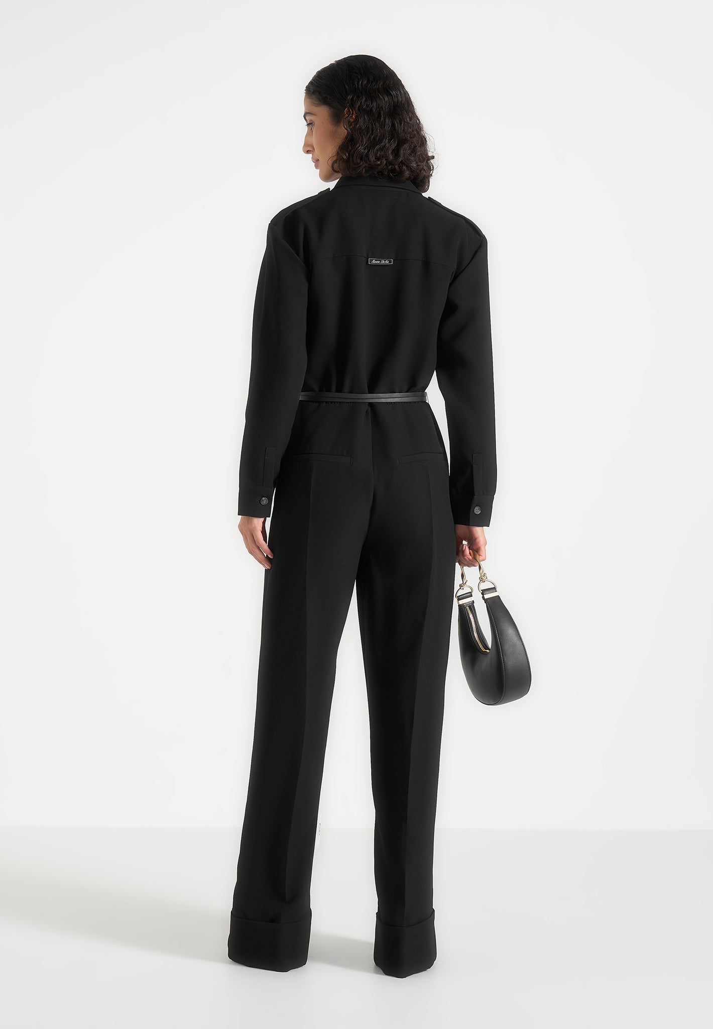 Ruby - Tailored Belted Cargo-Pocket Jumpsuit - Black