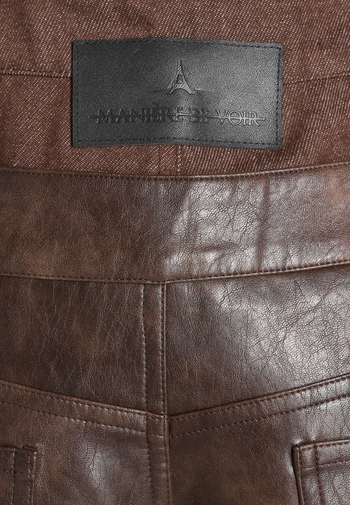Carmen - Vintage Leather Double Waistband Trousers - Brown