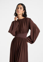 ivana-modest-pleated-cinch-maxi-dress-brown