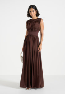 Ivana - Corset Maxi Dress with Detachable Sleeves – Brown