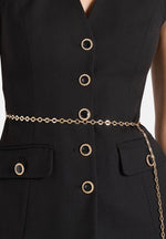 Nahla - Chain Belt Waistcoat Satin Maxi Dress - Black