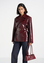 Whitney - Patent Belted Trench Jacket - Wine Red