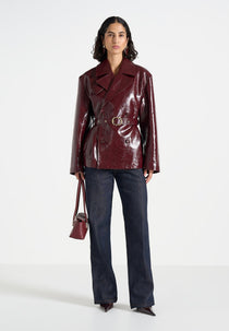Whitney - Patent Belted Trench Jacket - Wine Red
