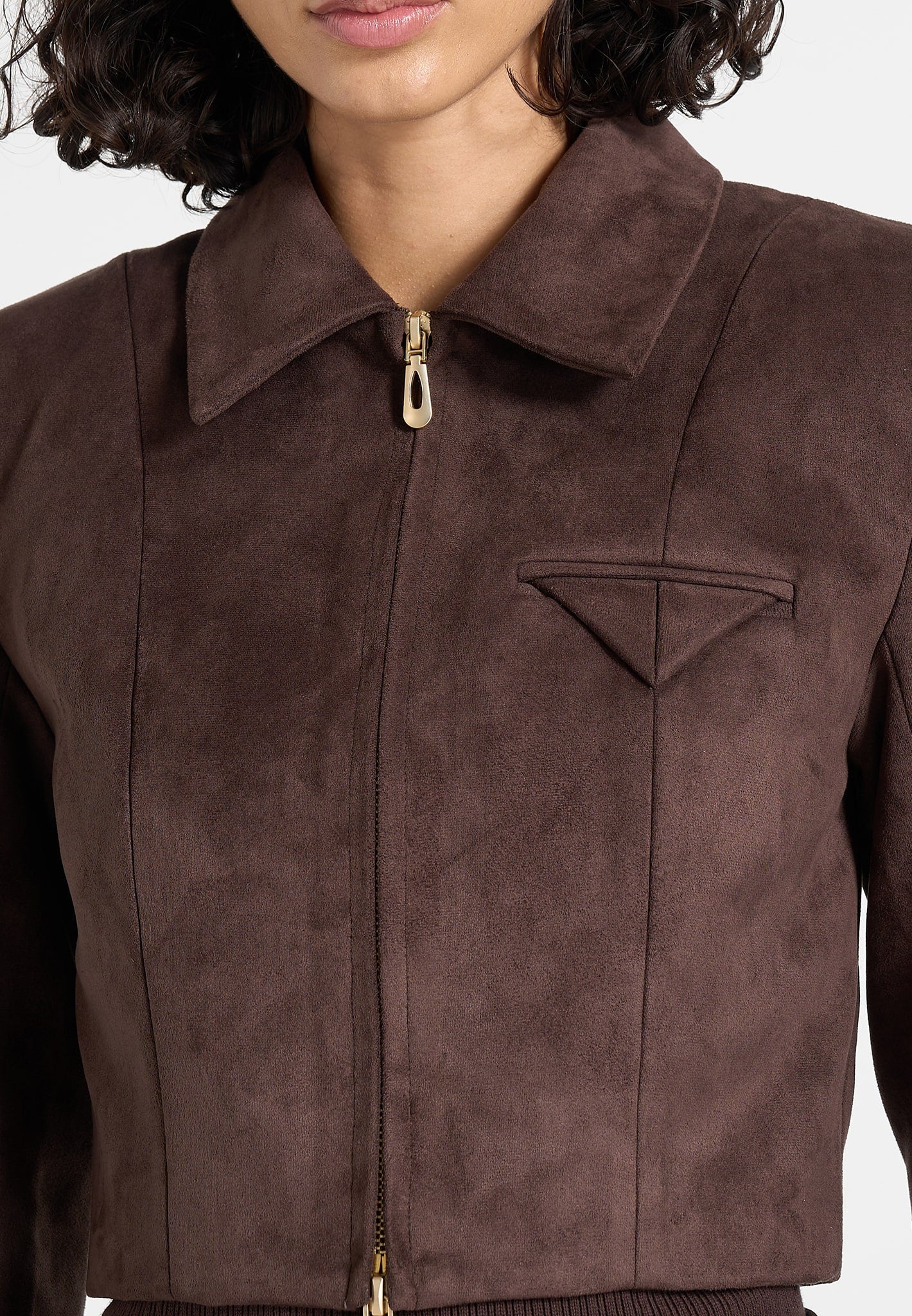 Adina - Suede Cropped Jacket - Brown