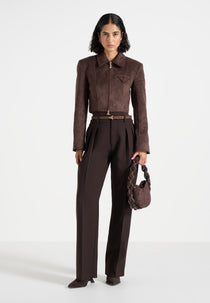Adina - Suede Cropped Jacket - Brown