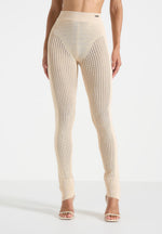 Knitted High Waisted Leggings - Beige