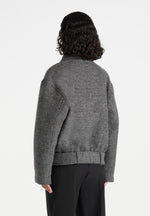 Ezra - Unisex Wool Belted Bomber Jacket - Grey