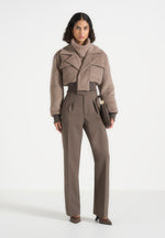 Cosette - Wool Lapel Bomber Jacket - Taupe