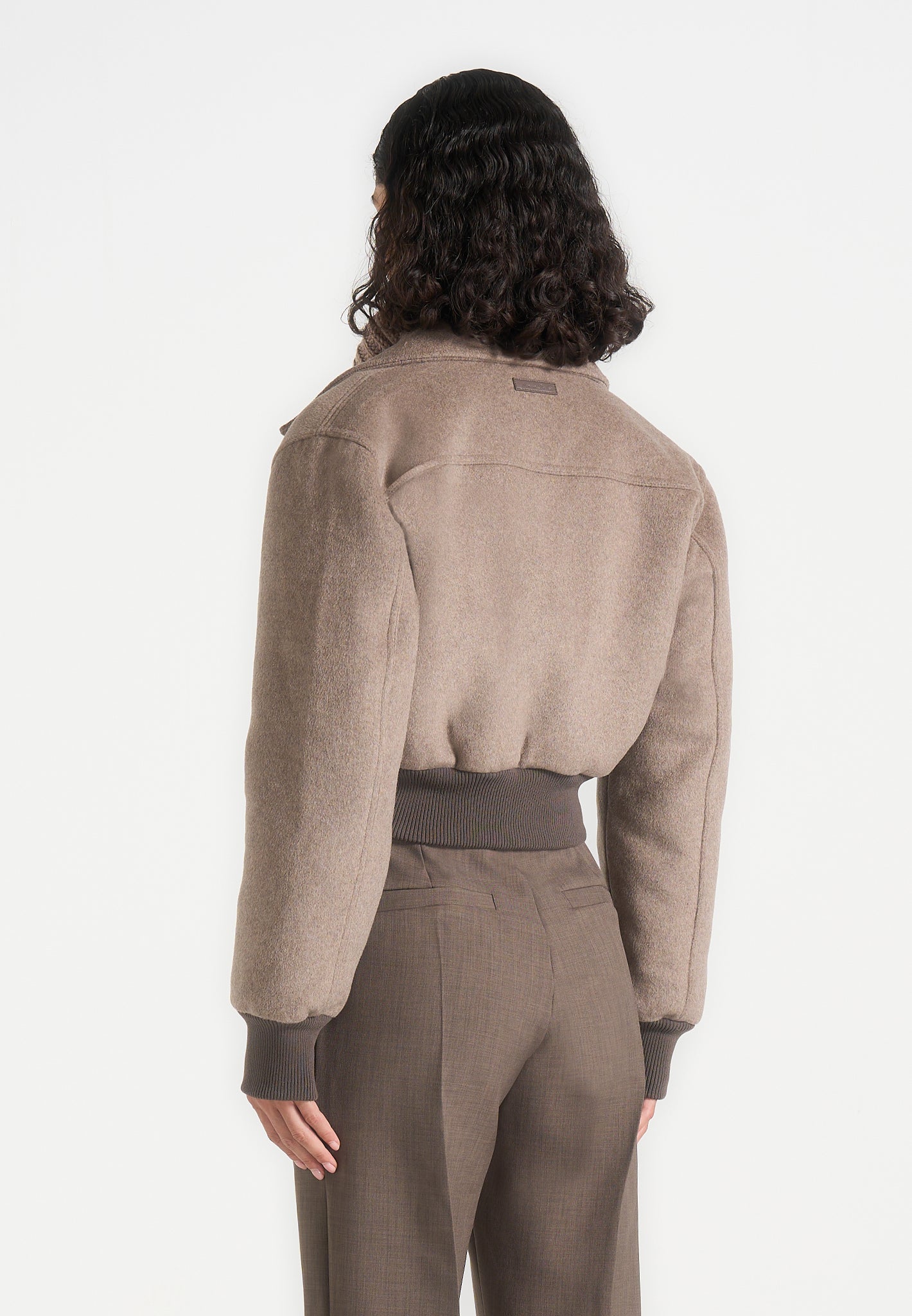 Cosette - Wool Lapel Bomber Jacket - Taupe