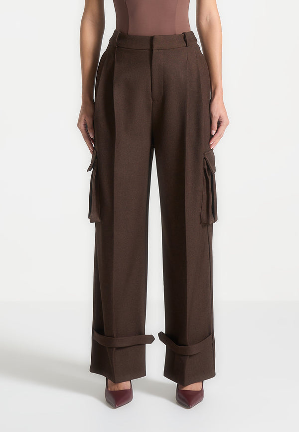 Danielle - Tailored Pleated Cargo Trousers - Brown