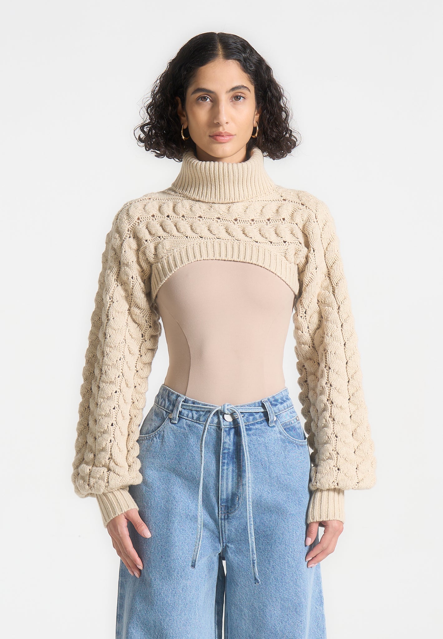 turtleneck-cable-knit-arm-warmers-beige