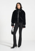 oversized-ribbed-plush-jacket-with-lapel-black