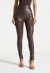 Leather & Suede Ribbed Legging - Chocolate Brown
