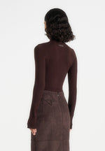 Madeline - Wool-Blend Turtleneck Knit Bodysuit - Brown