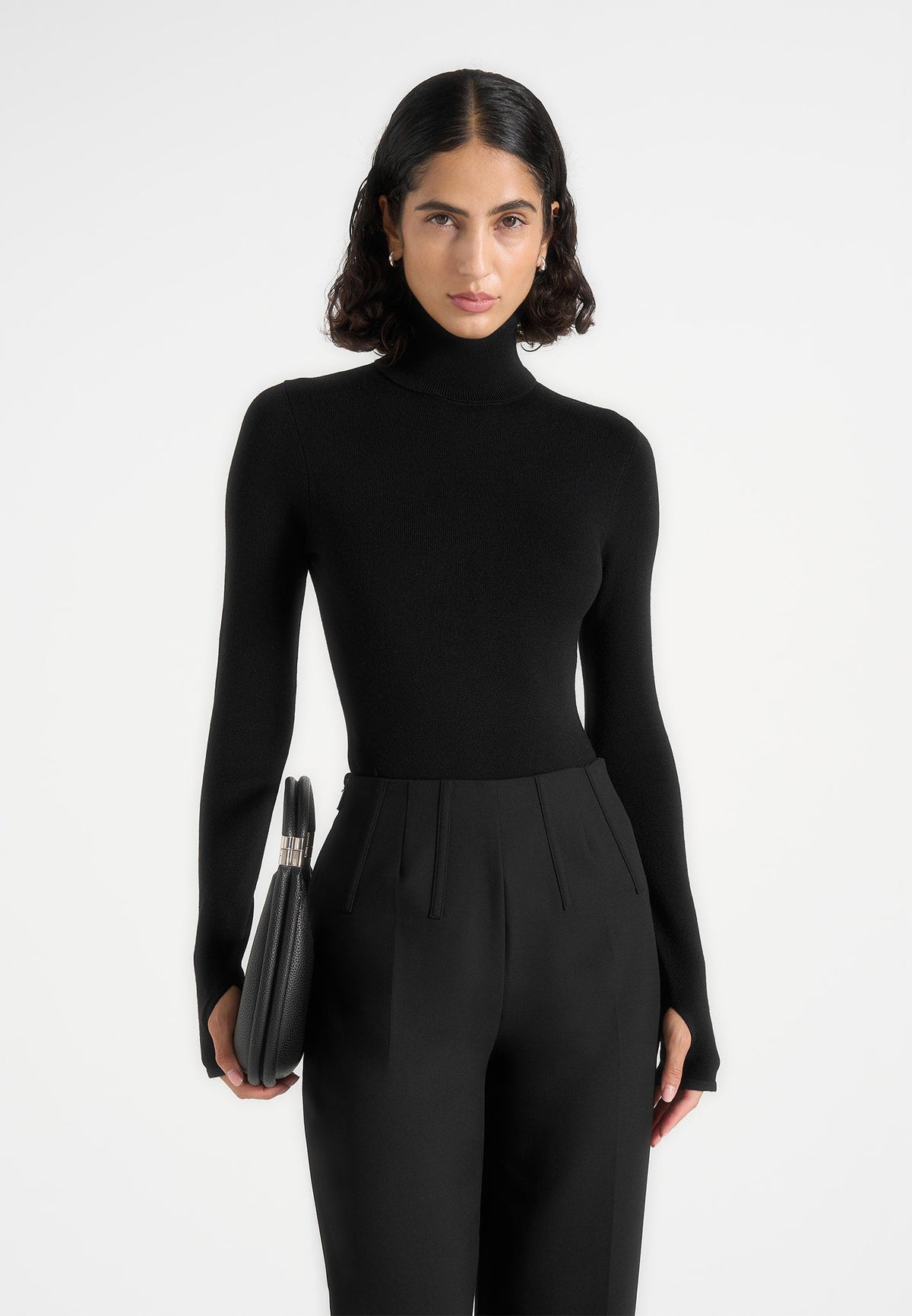Madeline - Wool-Blend Turtleneck Knit Bodysuit - Black