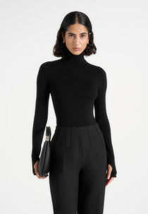 Honor - Wool-Blend Turtleneck Knit Bodysuit - Black