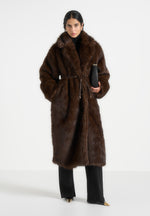 Bria - Oversized Faux Fur Coat With Belt - Brown