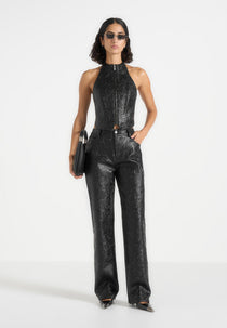 Ruth - Embossed Leather Mid Rise Pants - Black